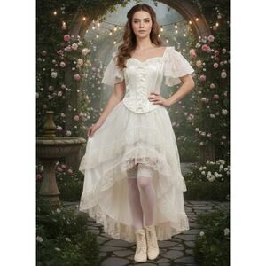 Trickz N’ Treatz White Lacey Corset Top & Skirt Set with Choker XL 3 Piece